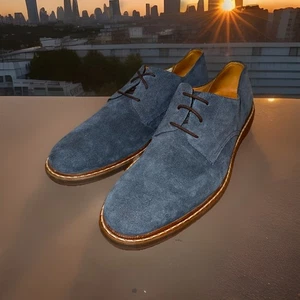 Beckett Simonon Men’s Dunham Derbies Sz 9 Blue Suede Dress Shoe Hand Crafted - Picture 1 of 10