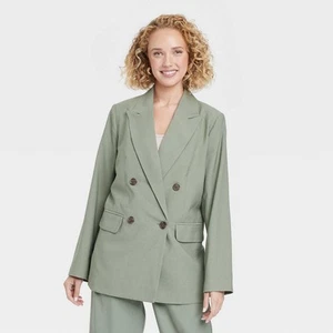 A New Day Women's Double Breasted Blazer Jacket Back Slit Mid Length - Picture 1 of 23