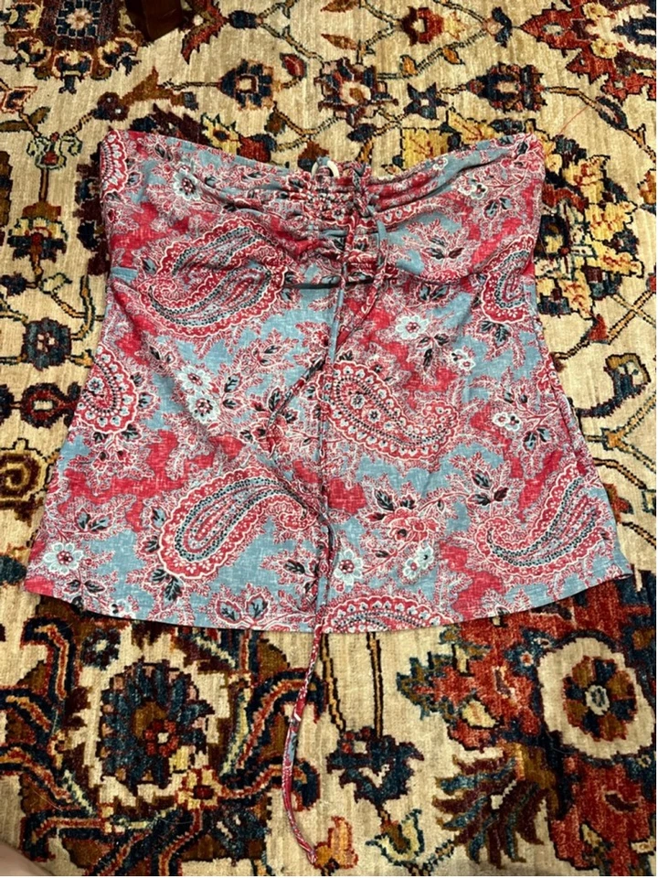 Ralph Lauren Paisley Tankini Top Blue Red Lace-Up Strapless Swim Size M - Image 1 of 4
