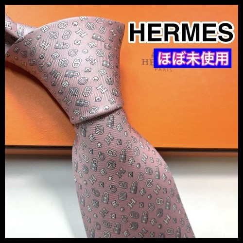 HERMÈS Cravatta di seta HERMES lucchetto rosa chiaro modello Cadena H H H cavallo larghezza 3 3 pollici