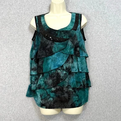 Dress Barn Top Size 1X Sequin Ruffled Velvet Burnout Fairy Grunge Whimsigoth Y2K - Image 1 of 4