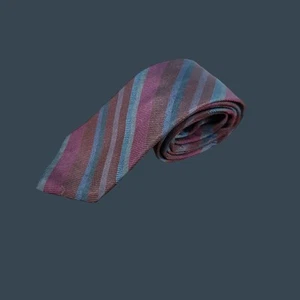 Striped Bonjour Mens Silk Tie Burgundy & Blue 57.5" Long - Picture 1 of 6