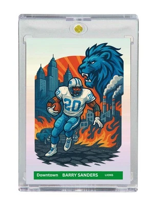 BARRY SANDERS￼ Downtown Custom Art Card Detroit Lions - Image 1 of 2
