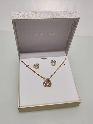 Juego de collar y pendientes Charter Club tono dorado nudo pavé - N18-11 Foto 1 de 4