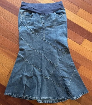 Motherhood Maternity Long Modest Trumpet Flare Denim Jean Maxi Skirt Size Medium - Image 1 of 4