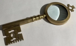 Large Vintage Brass Magnifying Glass Key Antique Look Heavy - Picture 1 of 15