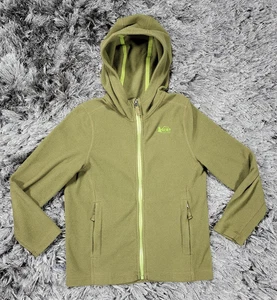 REI Co Op Jacket Kids Small Green Fleece Hooded Full Zip Pockets Outdoor Youth - Picture 1 of 15