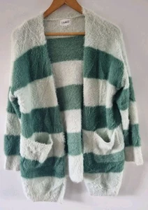 CALI & CO Green Mint Green Striped Wool Blend Cardigan Pockets Sz S/M EUC - Picture 1 of 5