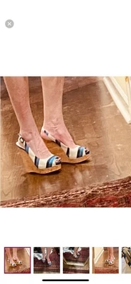 Nine West Size 9.5.. Open. toe. Blue stripes. Adorable shoes and comfortable - Image 1 of 4