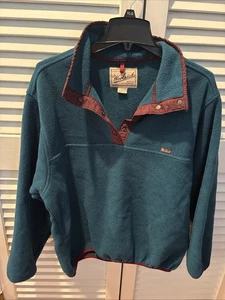 VTG 90s Woolrich USA Polartec Fleece Pullover Unisex Sz L Teal Maroon Snap VGUC - Picture 1 of 10