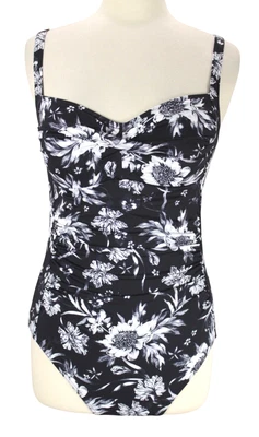 Nip Tuck Slimming Swimsuit size 10 Black Floral Runched Bandeau One Piece - Image 1 of 4