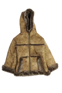 Widgeon Girls Brown Faux Suede Faux Fur Hooded Zip Long Sleeve Coat Size 6 - Picture 1 of 4