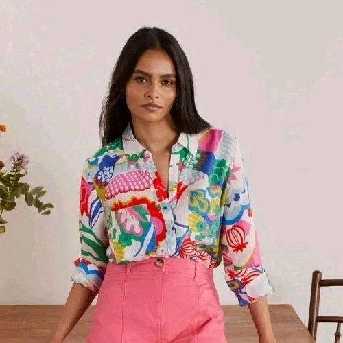 Boden льняная рубашка цветочный и птица печати размер 6R - Изображение 1 из 4