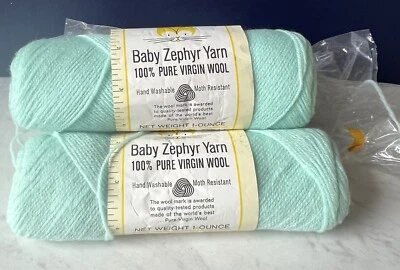 Brunswick Zephyr Wool Yarn Baby Vintage 3 Skeins Same Dye Lot Mint Green Virgin - Image 1 of 4