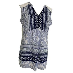 Camicia da donna blu Hannah taglia small bianco paisley pizzo camicetta senza maniche - Foto 1 di 8