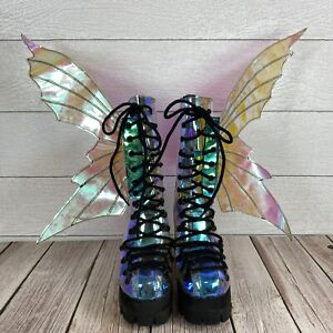 Club Exx Butterfly Fairy Wings Butterfly Holo Irredescient Platform Boots Sz 6