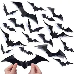 Calcomanía de pared IXIR 3D Scary Bats, pegatinas de pared decoración de Halloween, 48 piezas negra - Imagen 1 de 6