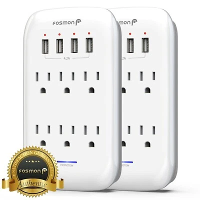 2x Surge Protector 1225J 6 Outlet Extender 4 USB Charger Port Wall Adapter Tap - Image 1 of 4