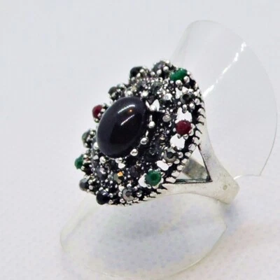 Art Deco Stil Spinell Saphir Rubin Smaragd Markasit Ring 925 Silber 18,1 mm 57 - Bild 1 von 4