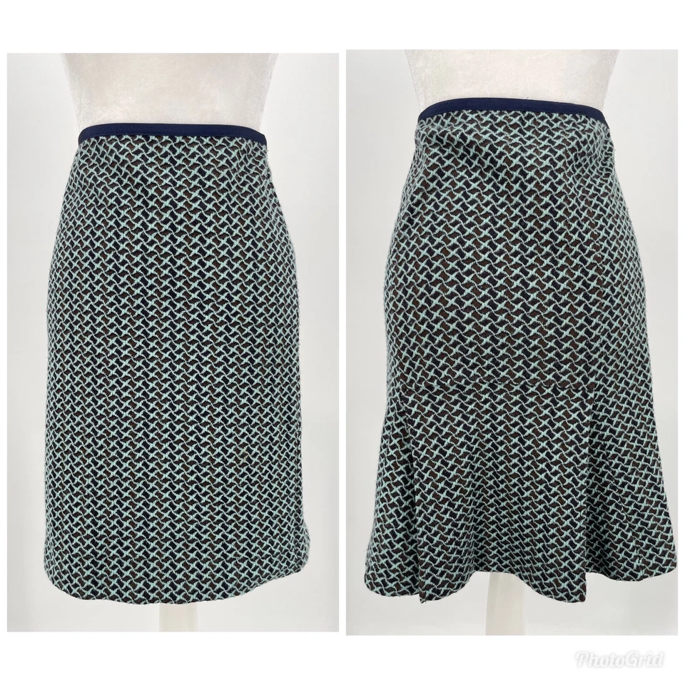 DIANE von FURSTENBERG DVF 8/M sweater Knit pleat back Skirt turquoise brown 3D - Image 1 of 4