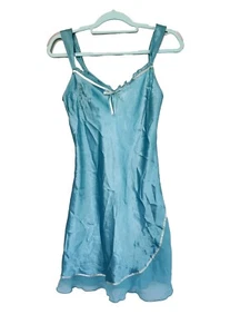 Enchanting Lingerie Dress Teddy Small Blue V Neck Semi Sheer Trashy - Picture 1 of 6