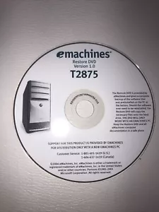 e-Machine T2875 Restore CD's Restore DVD Version 1.0 Cd - Picture 1 of 3