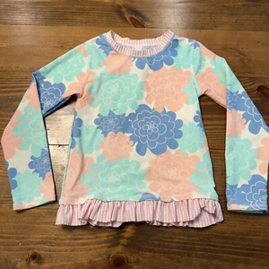 Ruffle Butts Bathing Swim Shirt Girls Size 7 Rash Guard Pink Blue Floral - Picture 1 of 6