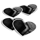 4x Heart Stickers - BW - Worn Metal Material Silver #39585