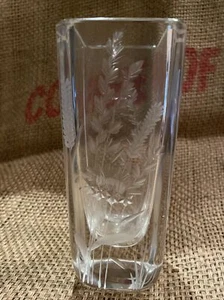 Vintage Kjellander Swedish Etched Crystal Art Cut Glass Vase Floral Wheat Signed - Picture 1 of 11