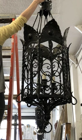 Spanish Revival Light Oversized Hanging Pendant Exterior Old Antique Cover