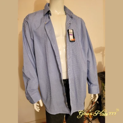 NWT Van Heusen Men Big/Tall Stain Shield Button Down Shirt Blue Mini Plaid 2XLT - Image 1 of 4