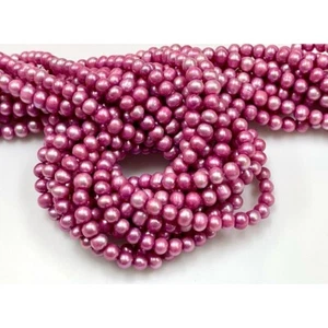 Natural Pearl Beads Size 6mm For Jewelry Making, Magenta Color Pearl Gemstone - Picture 1 of 8