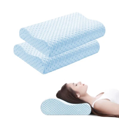 2Pcs Memory Foam Neck Pillow for Pain Relief Sleeping Cervical Bed Pillow Blue - Image 1 of 4