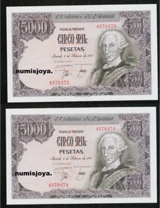 PAREJA 5000 Pesetas 1976 Carlos III. SIN SERIE Nº 1689676. SIN CIRCULAR PLANCHA. - Imagen 1 de 3