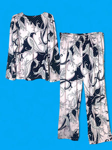 Miss Elaine Pajama Set Women’s XL SilkyKnit Pink Black Paisley Loungewear Comfy