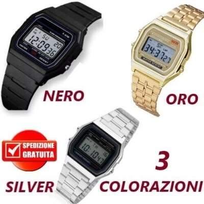 Orologio Uomo Donna Stile Casio Retrò Digitale Acciaio unisex Vintage Oro Silver - Immagine 1 di 4