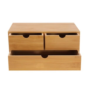 Bamboo Desk Organizer -Tabletop Mini Bamboo Desk Drawer Storage Box w/ 3 Drawers - Picture 1 of 9