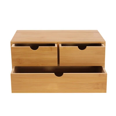 Bamboo Desk Organizer -Tabletop Mini Bamboo Desk Drawer Storage Box w/ 3 Drawers - Image 1 of 4