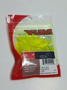 15 3” YUM CHARTREUSE GRUBS Crappie, Walleye SOFT PLASTIC BAIT LURES - Picture 1 of 3