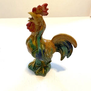 Vintage Majolika krähender Hahn Huhn Figur Statue Tropfglasur Italien 11,5" hoch - Bild 1 von 15