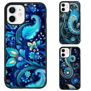 blue aqua paisley pattern Case Friendly For Samsung Galaxy Apple iPhone - Picture 1 of 25