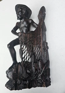 Antique Hand Carved Wooden Balinese Old Man Fishman  Sculpture Statue Bust - Picture 1 of 9