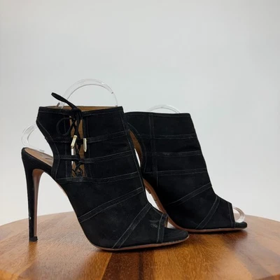 Mujer Aquazzura Negro Gamuza Tacón Botines Talla 37.5 EE. UU. 7.5 M GUC Foto 1 de 4