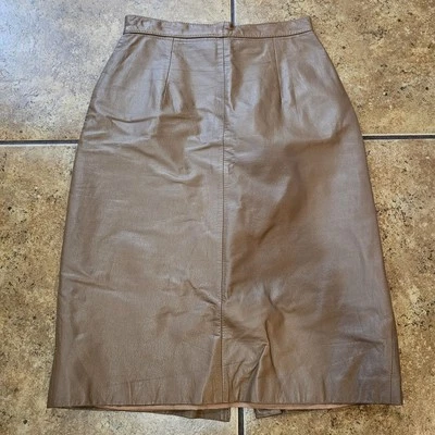 Винтажная кожаная юбка-карандаш Nordstrom латунь слива 80-е бежевая размер 5 гламурная  - Изображение 1 из 4