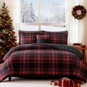 Queen Comforter Set, Plaid Design Comforter Set 7 Pieces, Comfortable Red Que... - Picture 1 of 8