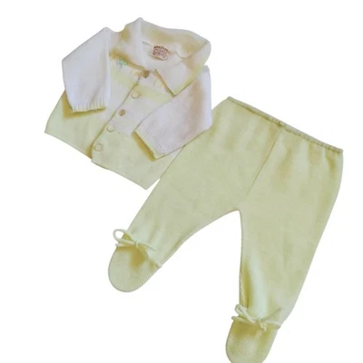 Vintage Novelty Knits Baby Outfit 1970s 2 Piece Knit Set Size 9-12 Months Yellow - Image 1 of 4