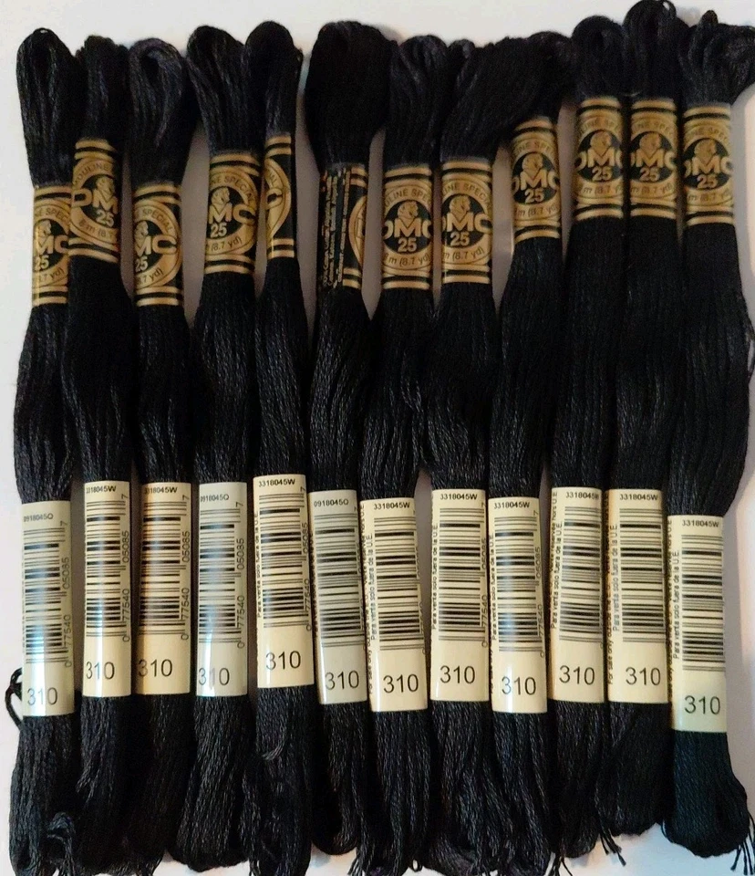 DMC 310 Pack of 12 Black Six Strand Embroidery Cotton Floss 8.7yd Each Skein - Image 1 of 1
