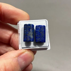 2 x Natural Lapis Lazuli Barrel Cabochon Rectangle Blue 19.80 carat E0-1279 - Picture 1 of 2