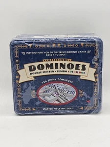 Vintage Collectors Dominoes Double Nine Metal Box 55 Pieces, Complete Jumbo Colo - Picture 1 of 3