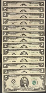 Collection Of(13)Crisp 1976 2 Dollar Bills, All Containing Doubles And Triples - Picture 1 of 14